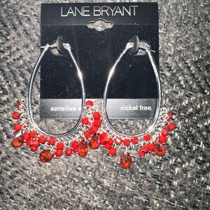 Lane Bryant Red and Silver Hoop Earrings with Fringe